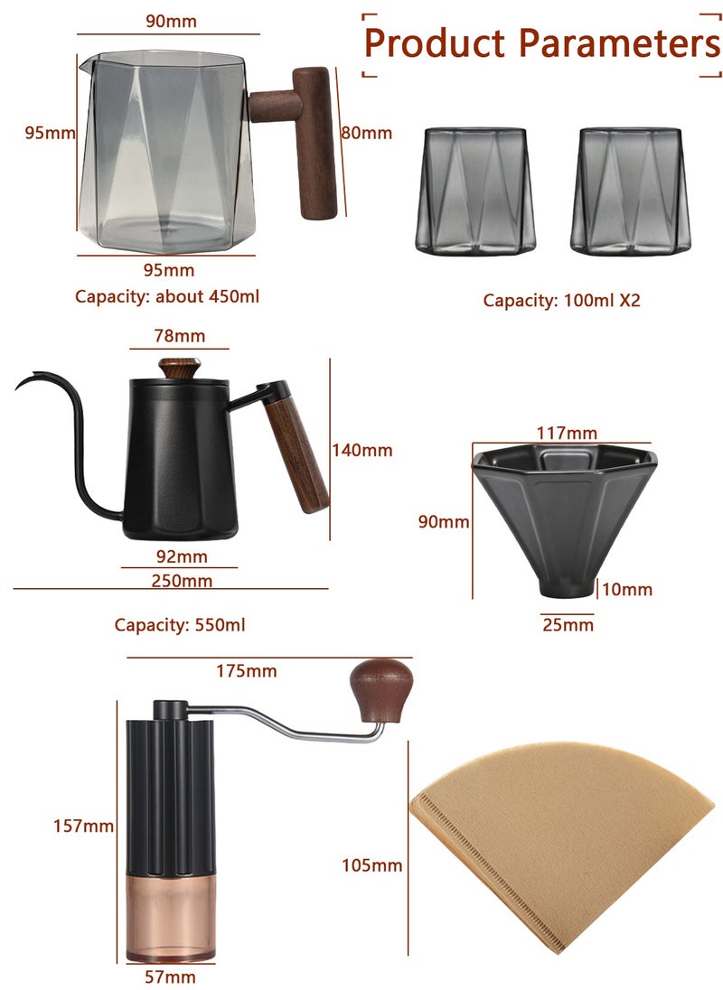 CHOIWIN - V60 Coffee Maker Set 7-Piece Hand Drip Coffee Maker Set,Professional Coffee Maker Tools,Manual Pour Over V60 Coffee Maker Set With Portable Hand-held Gift Box ,for Home,Travel,Camping - Image 1