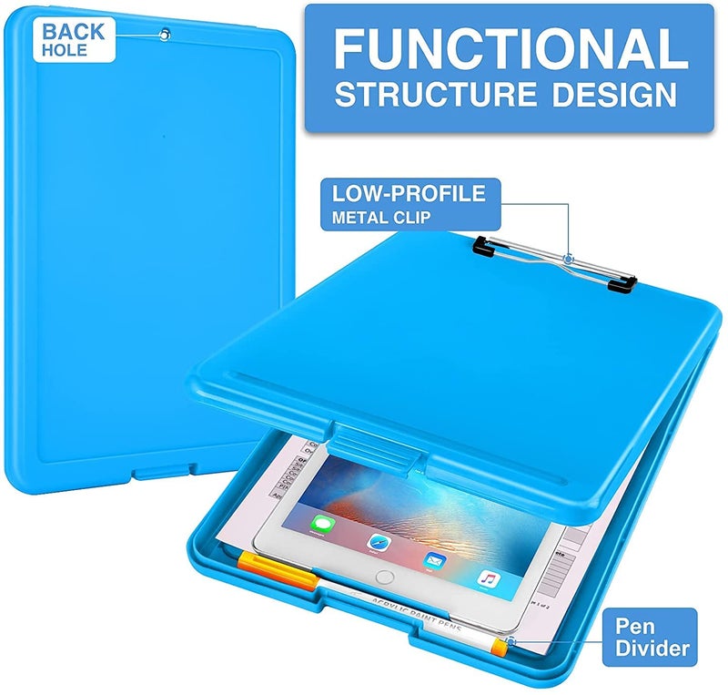 KACHKIT 4 Clip Pad/Clipboard with Storage Case for Paper and Document File Storage Holder,Writing Pad, Plastic Clipboard Ideal for Nurse Ped,Students Ped,Teachers,Office, Pcs-1, (Blue) - Image 2