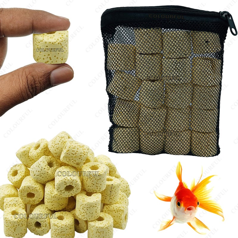 colourful - Aquarium Filter Media | Improved Water Quality and Healthy Fish Tanks (450g, Yellow Bacterial Rings) - Image 1