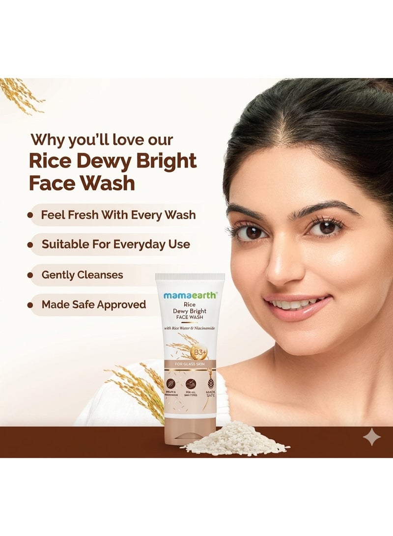 Mamaearth Rice Dewy Bright Face Wash With Rice Water & Niacinamide for Korean Glass Skin Glow – Hydrates, Brightens & Evens Skin Tone | Reduces Dark Spots & Dullness, Boosts Radiance, All Skin, 100ml - Image 2
