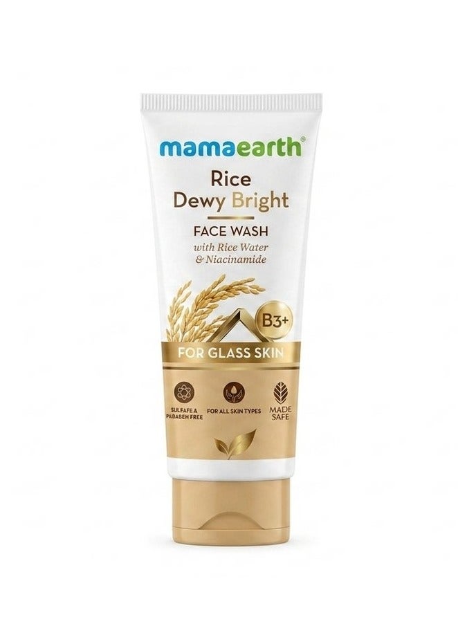 Mamaearth Rice Dewy Bright Face Wash With Rice Water & Niacinamide for Korean Glass Skin Glow – Hydrates, Brightens & Evens Skin Tone | Reduces Dark Spots & Dullness, Boosts Radiance, All Skin, 100ml - Image 1