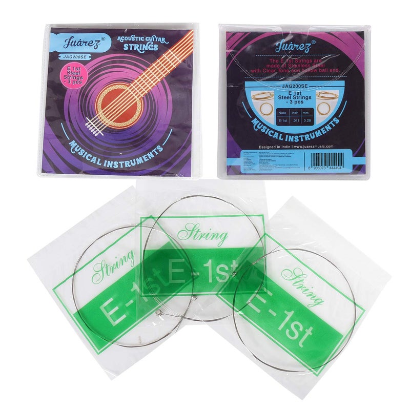 Juarez E 1st x 3 pc Acoustic Guitar Stainless Steel Strings Set, Clear Tone, Hollow Ball End - Image 1