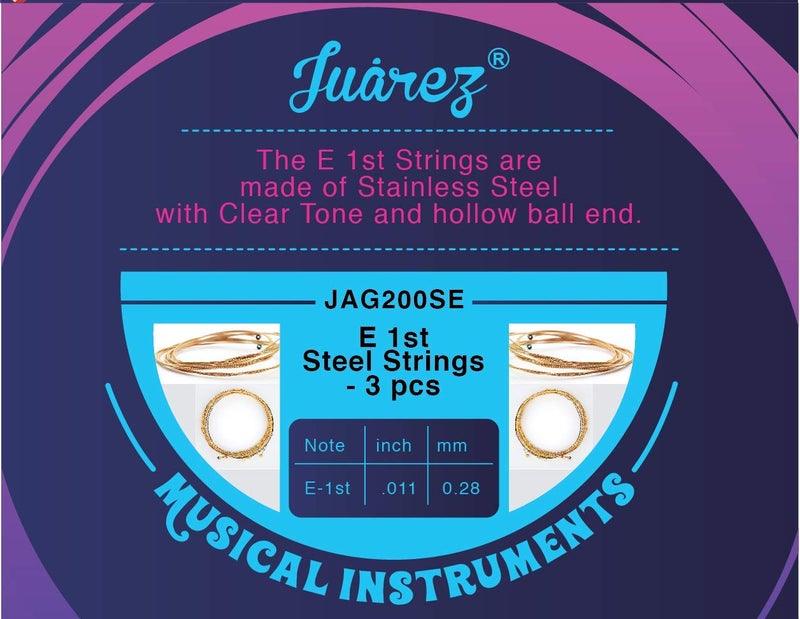 Juarez E 1st x 3 pc Acoustic Guitar Stainless Steel Strings Set, Clear Tone, Hollow Ball End - Image 3