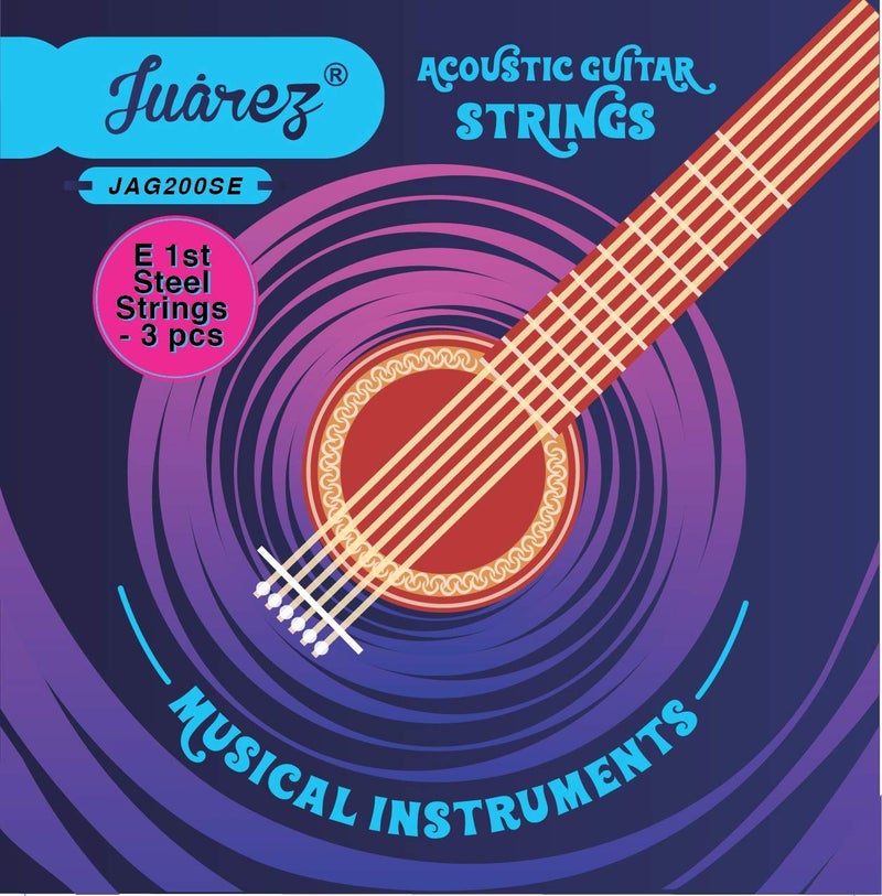 Juarez E 1st x 3 pc Acoustic Guitar Stainless Steel Strings Set, Clear Tone, Hollow Ball End - Image 2