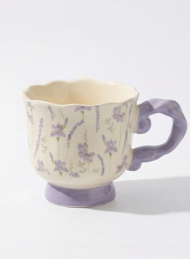 Ceramic Coffee Mug 400ML - Purple Lavender Flower Pattern Tea Cup with Gift Box - Image 1