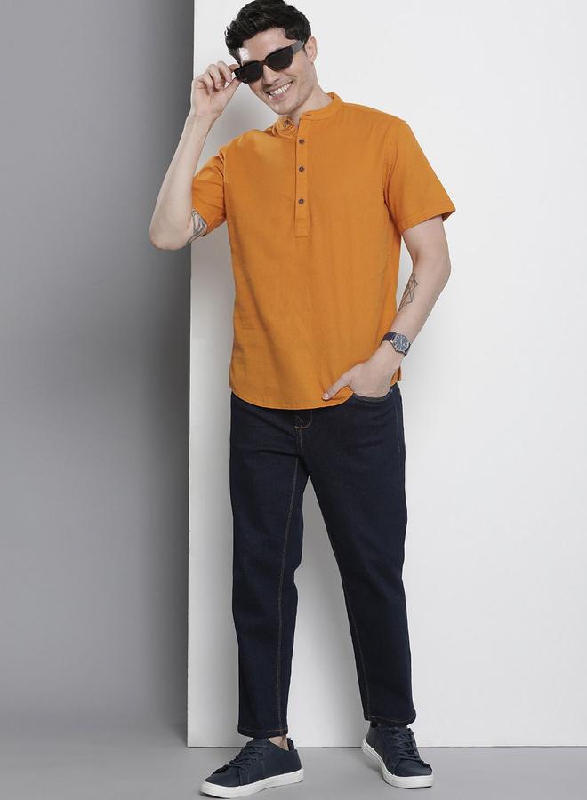 The Indian Garage Co Men Orange Mandarin Collar Shirt - Image 4