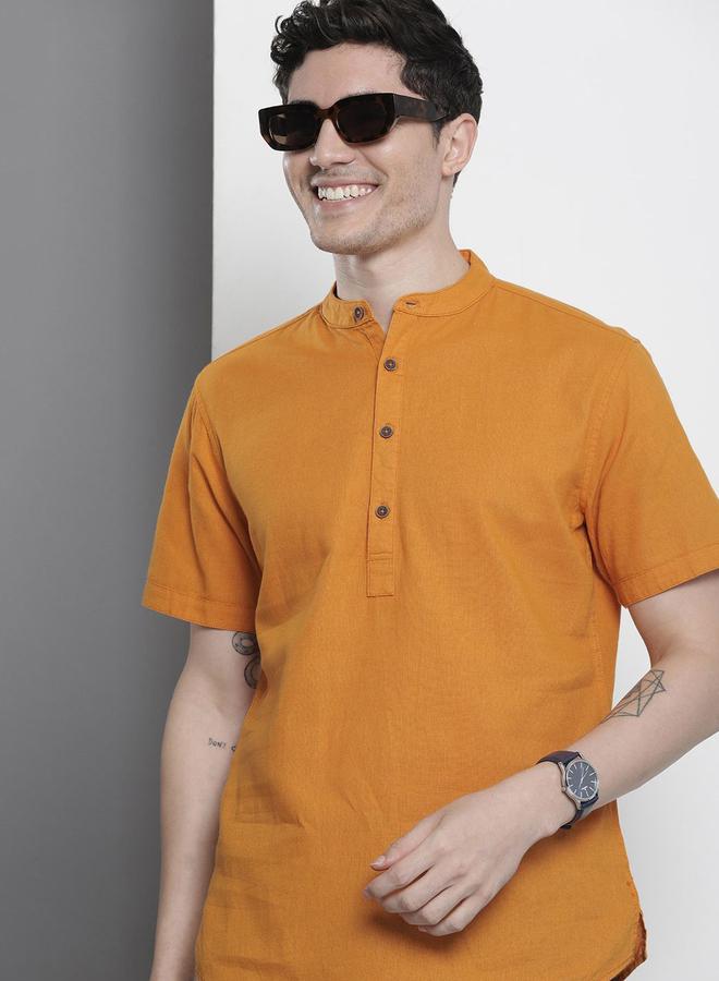The Indian Garage Co Men Orange Mandarin Collar Shirt - Image 3