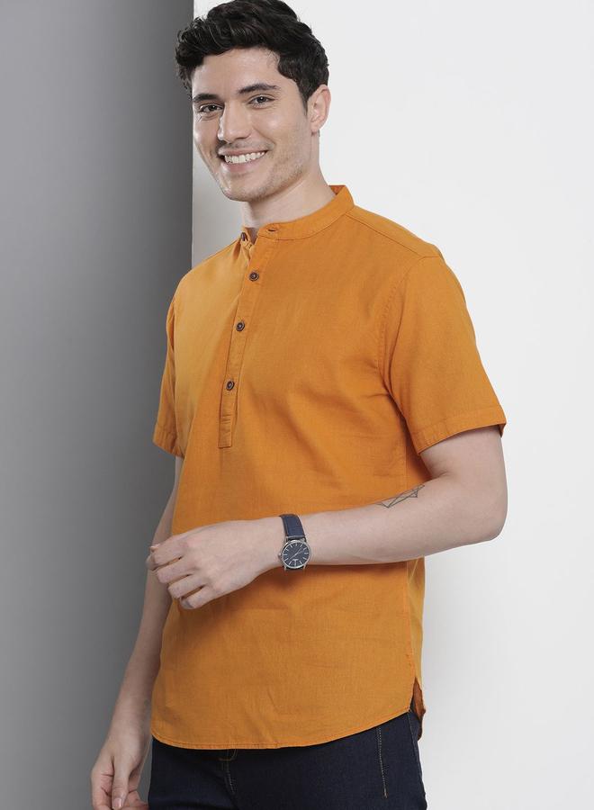 The Indian Garage Co Men Orange Mandarin Collar Shirt - Image 1