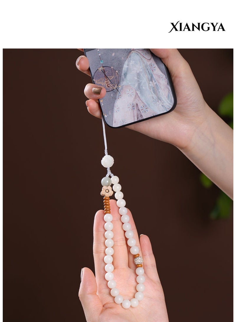 XIANGYA Phone Strap with White Bodhi Root Beaded – 23cm Handmade Wrist Lanyard with Lotus Bead and Natural Wood Accents, Zen Style Accessory - Image 5
