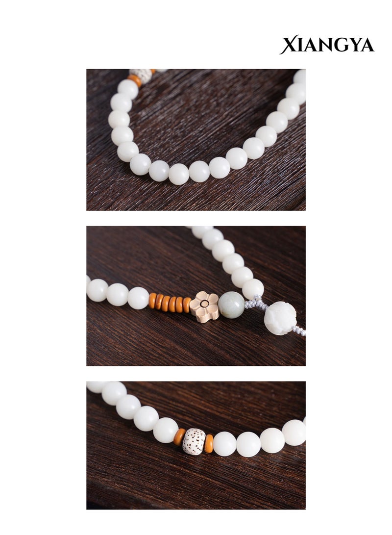 XIANGYA Phone Strap with White Bodhi Root Beaded – 23cm Handmade Wrist Lanyard with Lotus Bead and Natural Wood Accents, Zen Style Accessory - Image 3
