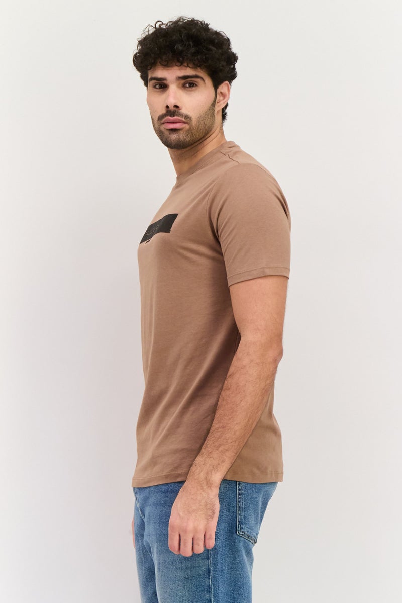 Gazzarrini Men Crew Neck Short Sleeve Graphic T Shirt, Tan - Image 4