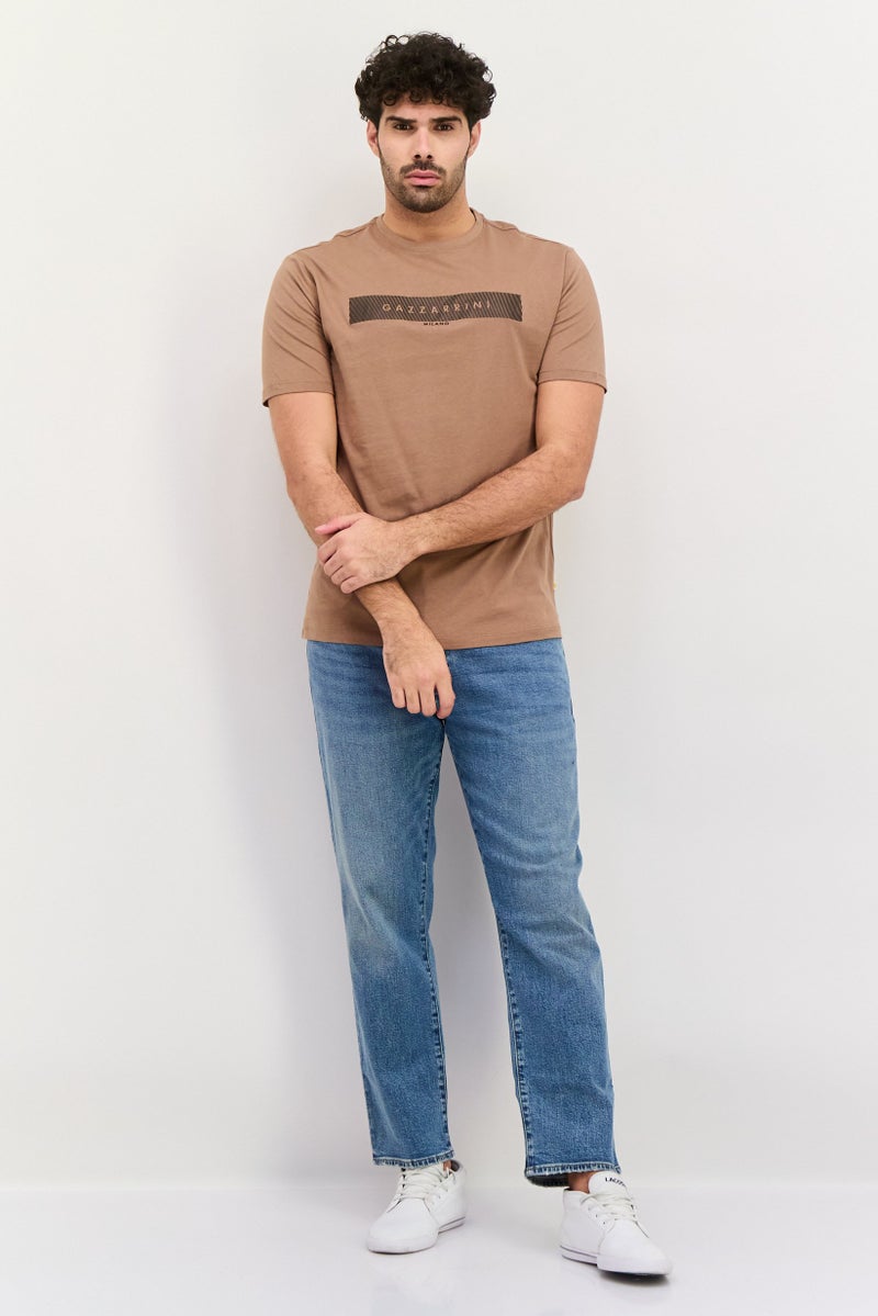 Gazzarrini Men Crew Neck Short Sleeve Graphic T Shirt, Tan - Image 2