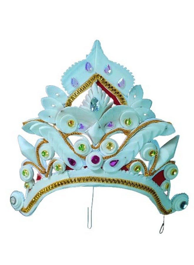 Bengal Handicrafts & Handlooms Designer Ultra-lite Natural Shola Topor & Mukut with Shola Garland and Dolangi for Bengali Hindu Wedding and Annaprasan. (Crown Indrani) - Image 1