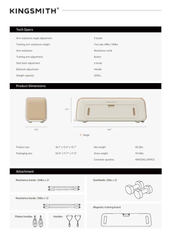 KINGSMITH FBB2C Multifunctional fitness Bench-Beige - Image 3