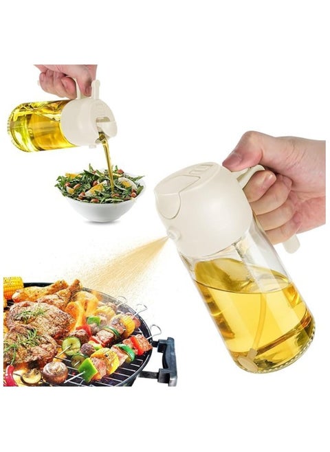 Oil Dispenser Bottle for Kitchen - 2 in 1 Glass Olive Oil Dispenser and Oil Sprayer - 470ml Oil Sprayer for Cooking, Kitchen, Salad. Accessories for Air Fryer, Canola Oil Spritzer (white)