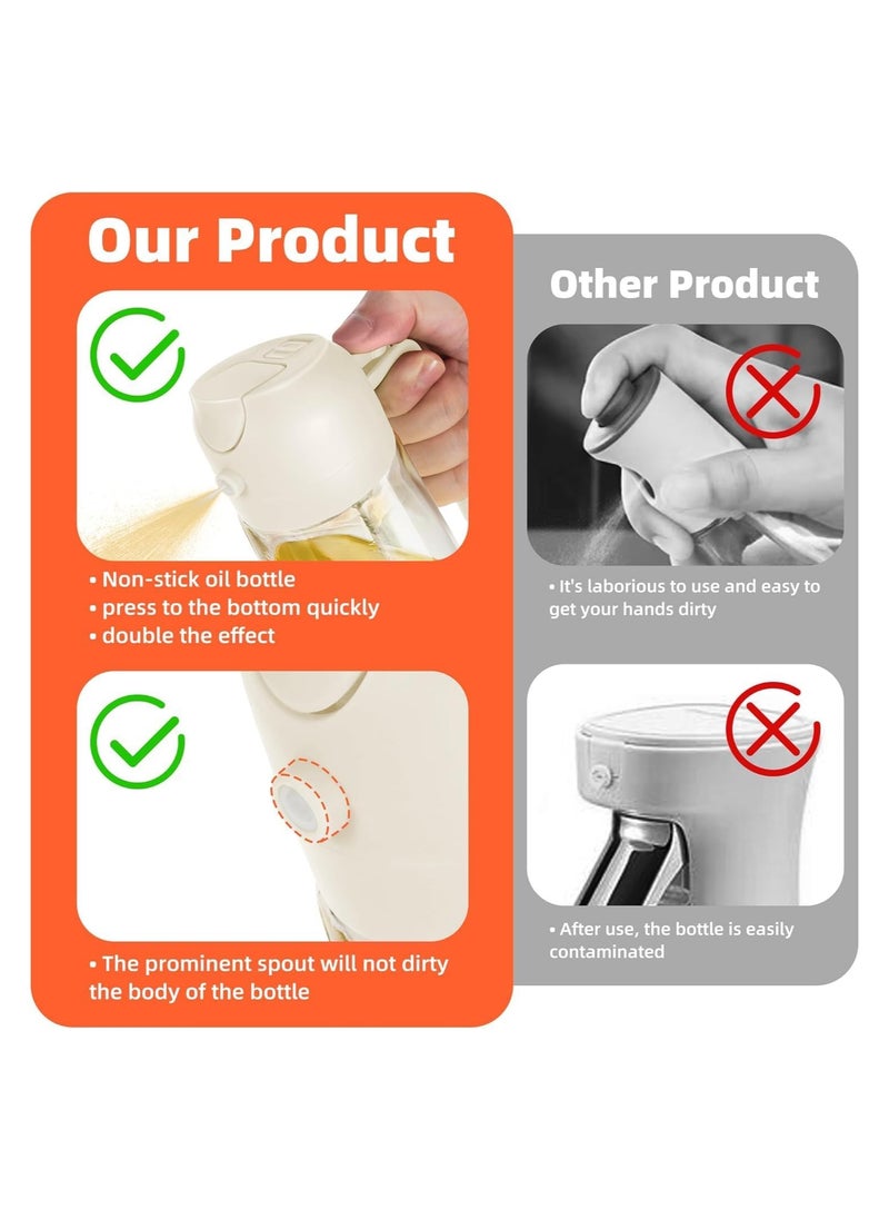 Oil Dispenser Bottle for Kitchen - 2 in 1 Glass Olive Oil Dispenser and Oil Sprayer - 470ml Oil Sprayer for Cooking, Kitchen, Salad. Accessories for Air Fryer, Canola Oil Spritzer (white)