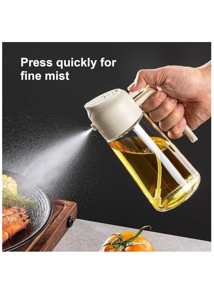 Oil Dispenser Bottle for Kitchen - 2 in 1 Glass Olive Oil Dispenser and Oil Sprayer - 470ml Oil Sprayer for Cooking, Kitchen, Salad. Accessories for Air Fryer, Canola Oil Spritzer (white)