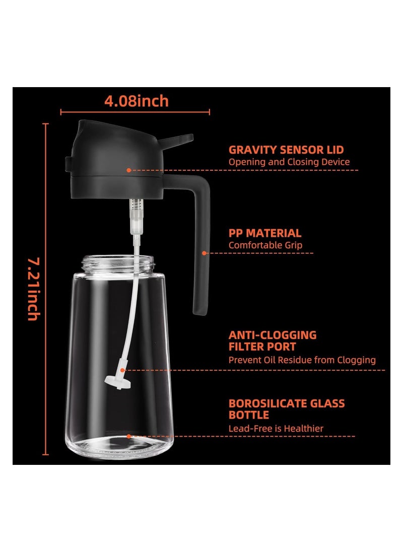 Oil Dispenser Bottle for Kitchen - 2 in 1 Glass Olive Oil Dispenser and Oil Sprayer - 470ml Oil Sprayer for Cooking, Kitchen, Salad. Accessories for Air Fryer, Canola Oil Spritzer (white)