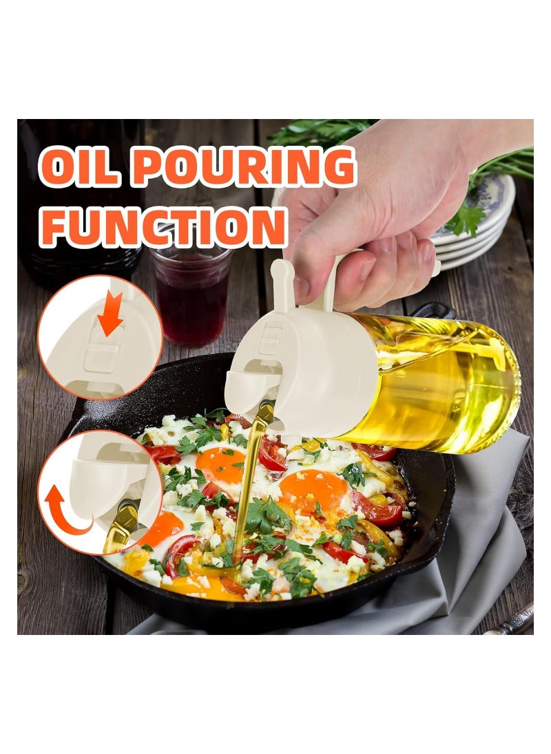 Oil Dispenser Bottle for Kitchen - 2 in 1 Glass Olive Oil Dispenser and Oil Sprayer - 470ml Oil Sprayer for Cooking, Kitchen, Salad. Accessories for Air Fryer, Canola Oil Spritzer (white)