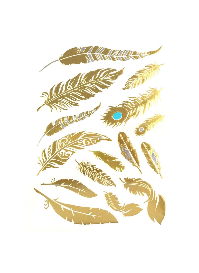 allydrew Allydrew Large Metallic Gold Silver and Black Body Art Temporary Tattoos Phoenix Feathers 