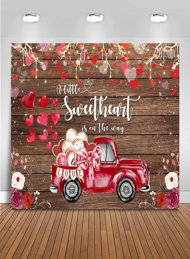 Mocsicka Valentines Baby Shower Backdrop A Little Sweetheart is on The Way Baby Shower Party Decorations Red Love Truck Rustic Wood Valentines Photo Background Cake Table Banner (7x5ft (82x60 inch)) - Image 1