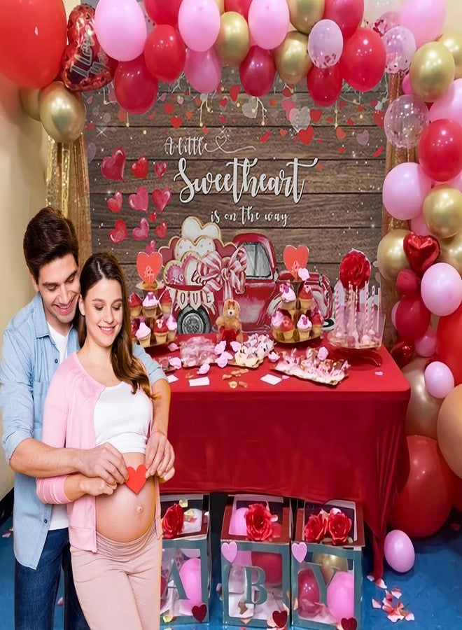 Mocsicka Valentines Baby Shower Backdrop A Little Sweetheart is on The Way Baby Shower Party Decorations Red Love Truck Rustic Wood Valentines Photo Background Cake Table Banner (7x5ft (82x60 inch)) - Image 2