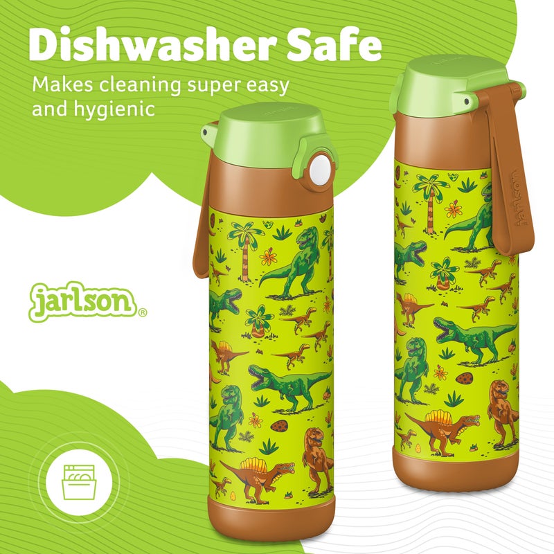 JarlsonÂ® Kids Water Bottle MALI [18OZ] - No Straw Stainless Steel Thermo Bottle - Insulated Waterbottle Leak Proof for School & Sports - Thermo Tumbler for Boys & Girls (Dinosaurs) - Image 4