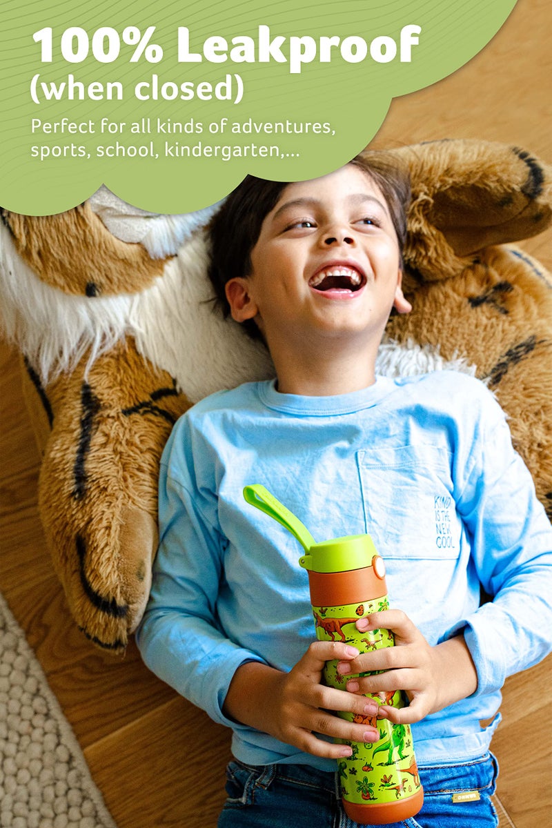 JarlsonÂ® Kids Water Bottle MALI [18OZ] - No Straw Stainless Steel Thermo Bottle - Insulated Waterbottle Leak Proof for School & Sports - Thermo Tumbler for Boys & Girls (Dinosaurs) - Image 5