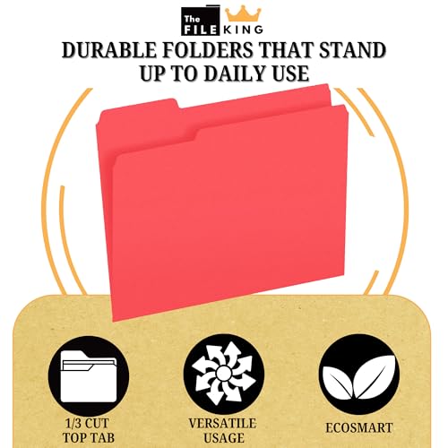 The File King 1/3 Cut Red File Folders Letter Size - 100 Pack | Colored Manilla Folders 8.5 x 11 | Made in The USA | Assorted 3 Tab Red Color Manila File Folder | Heavy Duty Basic Paper Filing Folder - Image 3