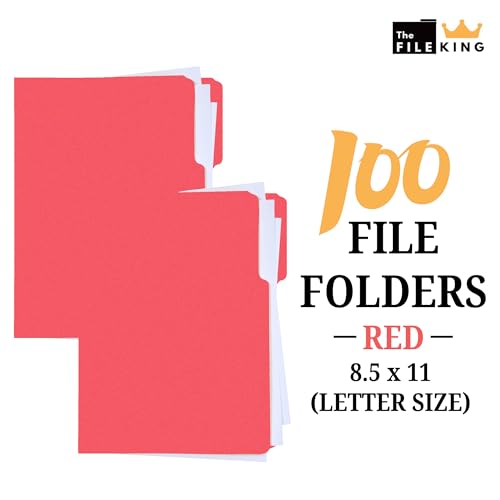 The File King 1/3 Cut Red File Folders Letter Size - 100 Pack | Colored Manilla Folders 8.5 x 11 | Made in The USA | Assorted 3 Tab Red Color Manila File Folder | Heavy Duty Basic Paper Filing Folder - Image 2