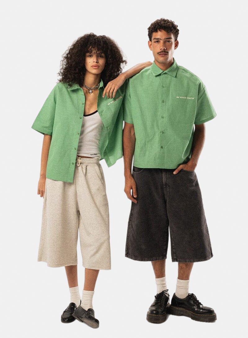 In Your Shoe Green Grid Boxy Linen Shirt - Image 3