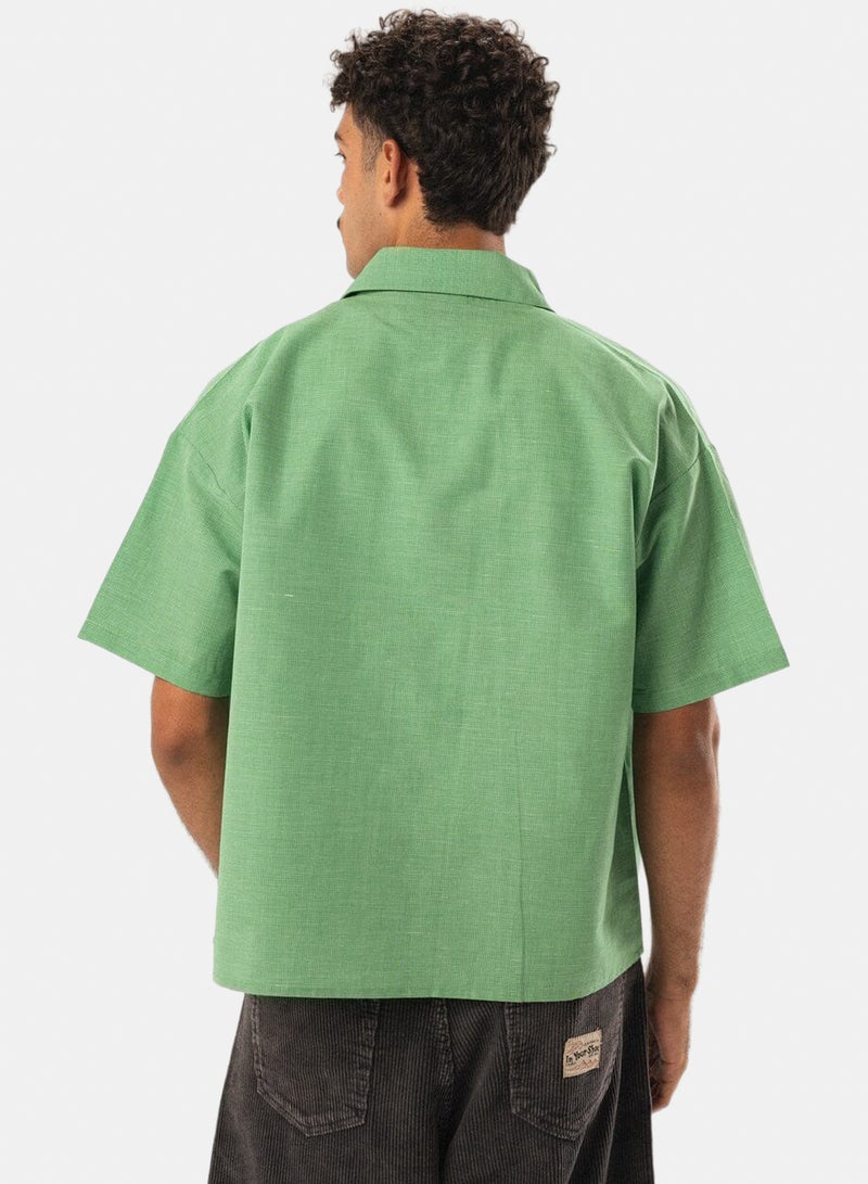 In Your Shoe Green Grid Boxy Linen Shirt - Image 4