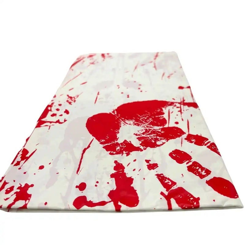 Party Time Halloween Haunted Bloody Handprints Tablecover- White
