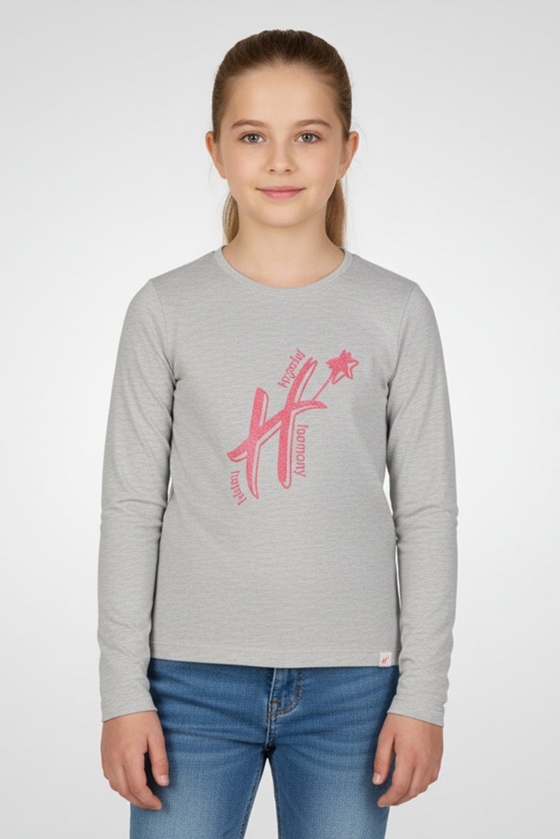 Hamleys Kids Girl Crew Neck Short Sleeve Graphic Print T-Shirt, Grey - Image 1