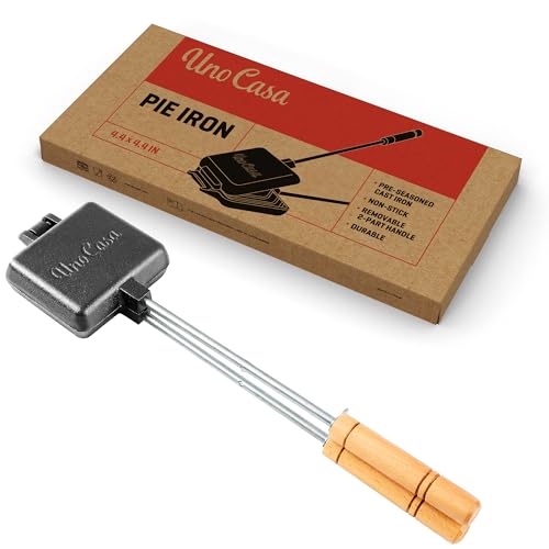 Uno Casa Pie Iron Sandwich Maker - Japanese Sandwich Maker with Recipe Book - Durable Campfire Cooking Equipment for Grilled Pies - Heavy Duty Cast Iron for Outdoor and Camping Adventures - Image 1