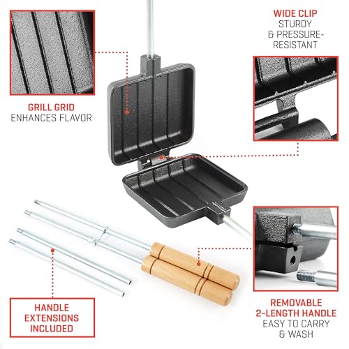 Uno Casa Pie Iron Sandwich Maker - Japanese Sandwich Maker with Recipe Book - Durable Campfire Cooking Equipment for Grilled Pies - Heavy Duty Cast Iron for Outdoor and Camping Adventures - Image 2