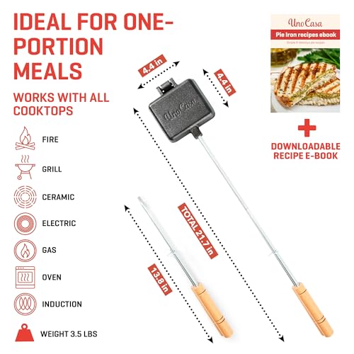 Uno Casa Pie Iron Sandwich Maker - Japanese Sandwich Maker with Recipe Book - Durable Campfire Cooking Equipment for Grilled Pies - Heavy Duty Cast Iron for Outdoor and Camping Adventures - Image 4