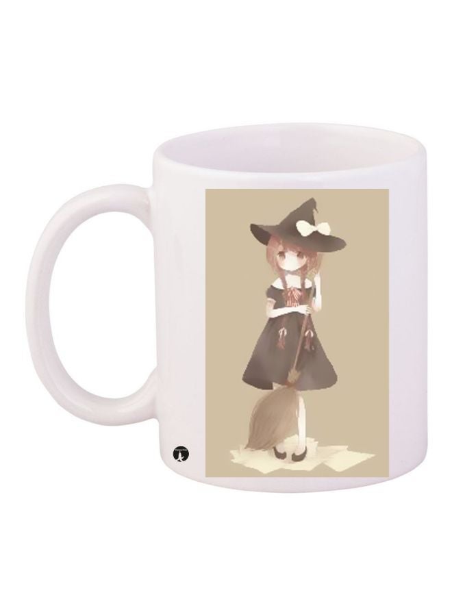 Cartoon Girl Printed Coffee Mug White/Beige/Grey 11ounce
