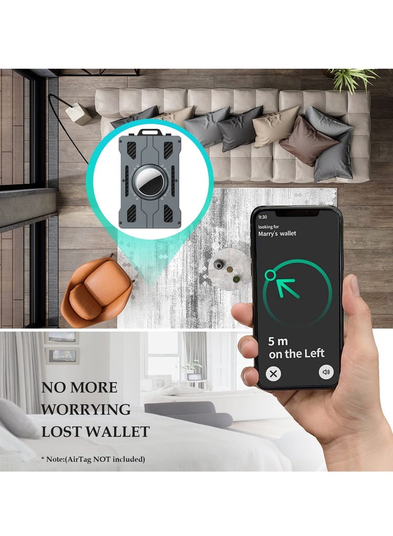 SYOSI Credit Card Holder with AirTag Keyring Wallet Men's RFID Blocking Aluminum Metal Money Clip 15 Cards Capacity Cash Dad Gifts, Grey ( Airtag Not Included)  - Image 2