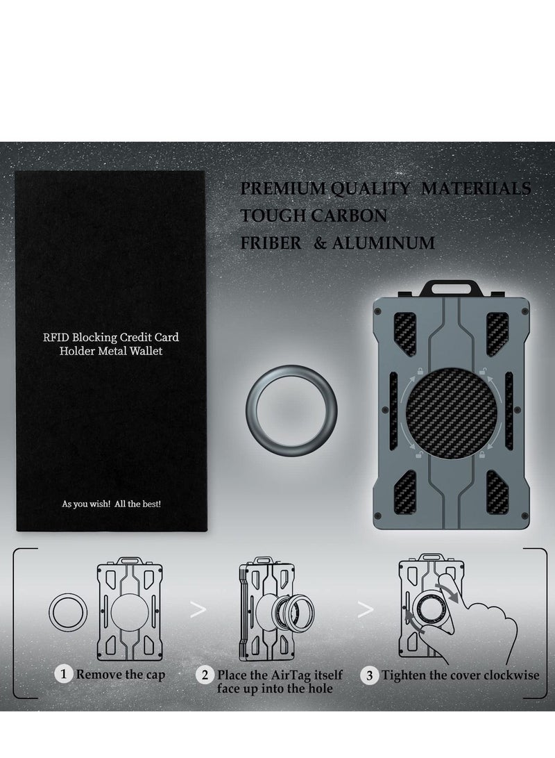 SYOSI Credit Card Holder with AirTag Keyring Wallet Men's RFID Blocking Aluminum Metal Money Clip 15 Cards Capacity Cash Dad Gifts, Grey ( Airtag Not Included)  - Image 5