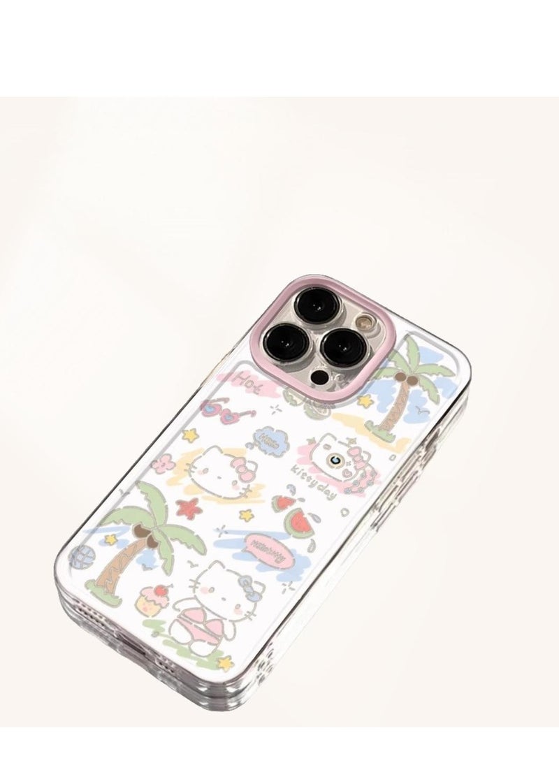 Clear Case for iPhone 16 Pro Max – Palm Tree  Swimsuit Kitty Design | Transparent Protective Cover - Image 1
