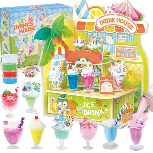 Crelloci DIY Mini Drink Shop Toy Making 24 Miniature Juice Drinks Cream Material Kit NOT Edible Collectible Kitchen Pretend Play Food Toys Set Make Your Foods Gift for Kids Age 8 - Image 1