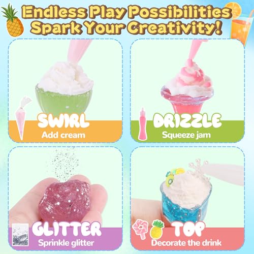 Crelloci DIY Mini Drink Shop Toy Making 24 Miniature Juice Drinks Cream Material Kit NOT Edible Collectible Kitchen Pretend Play Food Toys Set Make Your Foods Gift for Kids Age 8 - Image 5