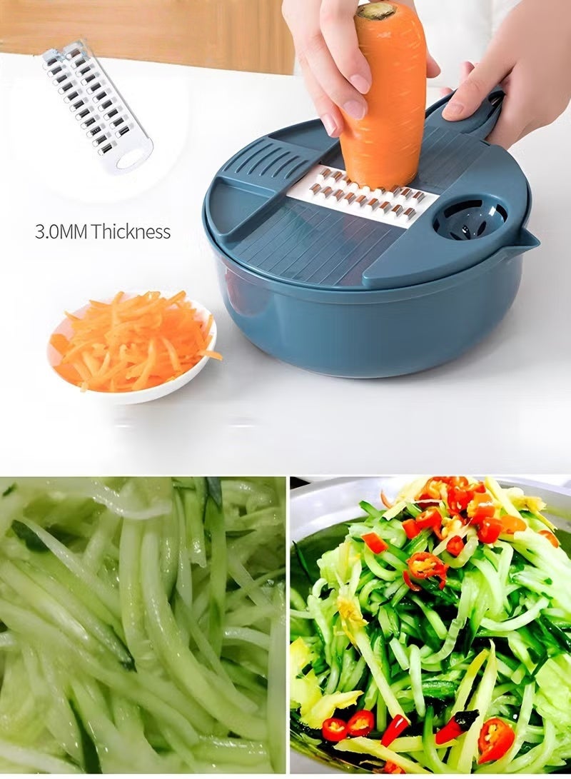 EETU 12 In 1 Vegetable Cutter,Leachable Vegetable Chopper With 6 Blades,Drain Basket ,Multipurpose Julienne Grater With Hand Guard For Ginger,Potatoes,Carrots - Image 4