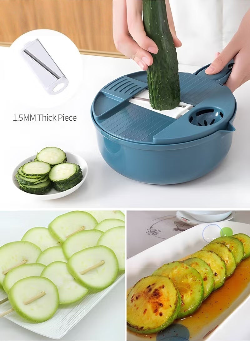 EETU 12 In 1 Vegetable Cutter,Leachable Vegetable Chopper With 6 Blades,Drain Basket ,Multipurpose Julienne Grater With Hand Guard For Ginger,Potatoes,Carrots - Image 5