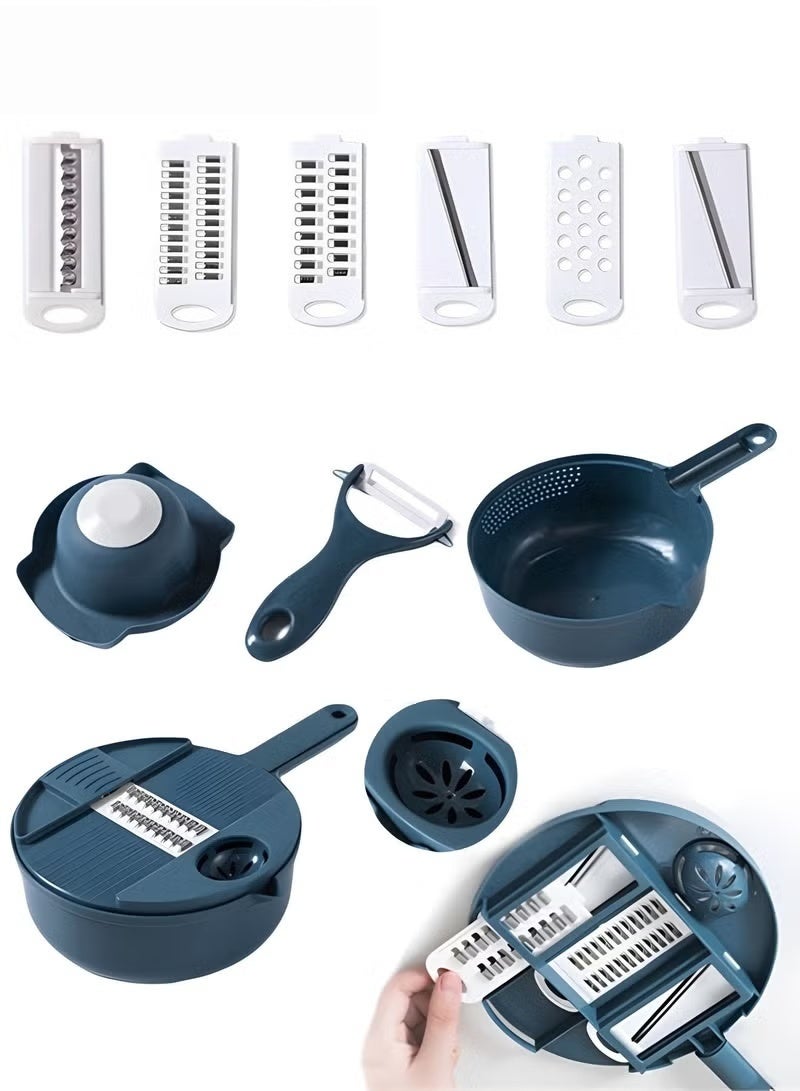 EETU 12 In 1 Vegetable Cutter,Leachable Vegetable Chopper With 6 Blades,Drain Basket ,Multipurpose Julienne Grater With Hand Guard For Ginger,Potatoes,Carrots - Image 2