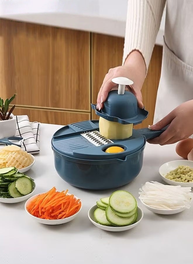 EETU 12 In 1 Vegetable Cutter,Leachable Vegetable Chopper With 6 Blades,Drain Basket ,Multipurpose Julienne Grater With Hand Guard For Ginger,Potatoes,Carrots - Image 1