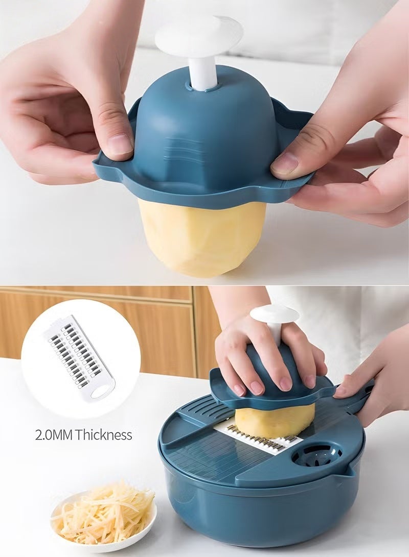 EETU 12 In 1 Vegetable Cutter,Leachable Vegetable Chopper With 6 Blades,Drain Basket ,Multipurpose Julienne Grater With Hand Guard For Ginger,Potatoes,Carrots - Image 3