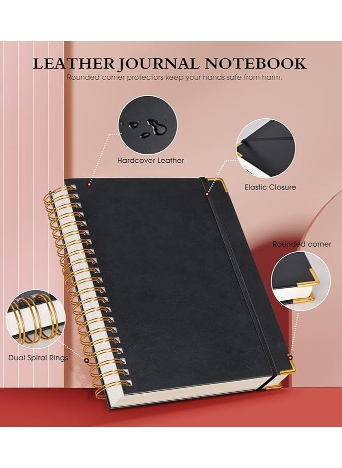 Generic - A4 Hardcover Spiral Notebook 300 Pages, Premium 110GSM Thick Lined Paper Notebook With Metal Rounded Include 12pcs Index Tabs, Good Choose For Work,School, Journal, Black - Image 1