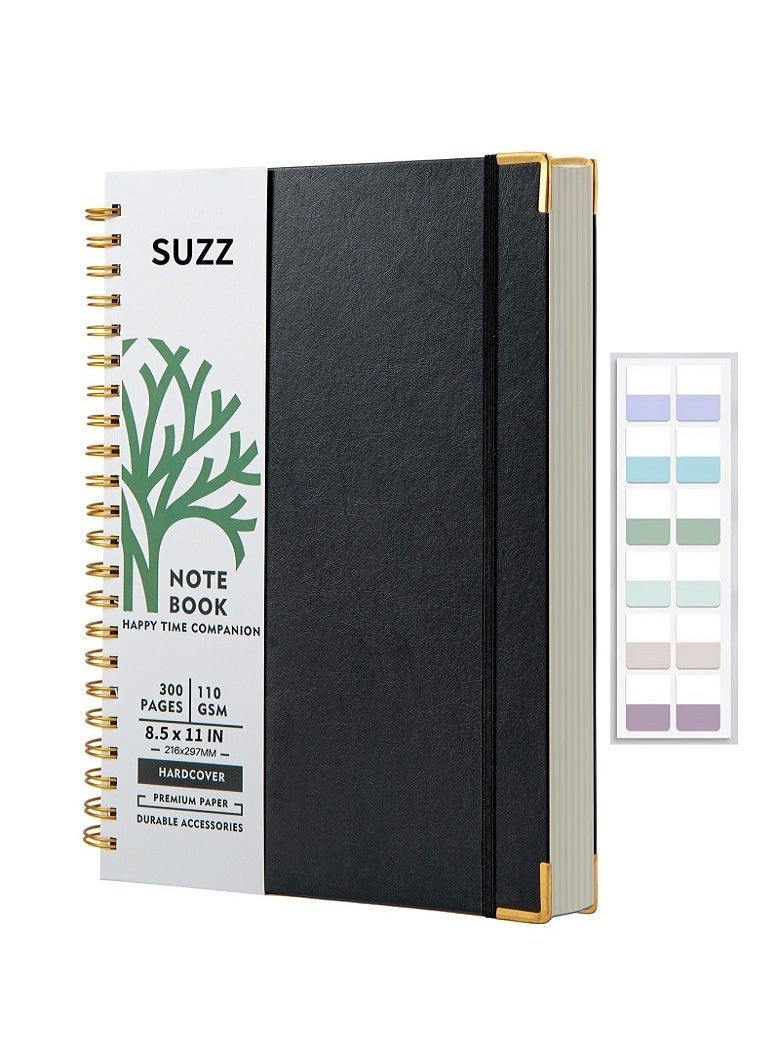 SUZZ A4 Hardcover Spiral Notebook 300 Pages, Premium 110GSM Thick Lined Paper Notebook With Metal Rounded Include 12pcs Index Tabs, Good Choose For Work,School, Journal, Black - Image 1